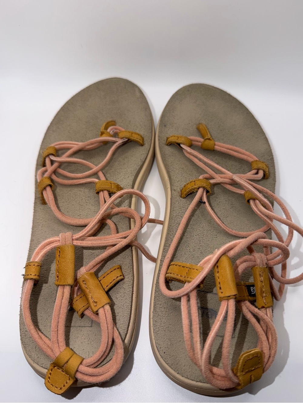 Teva Women's Pink Rope Lace Sandals with Tan Leather Accents